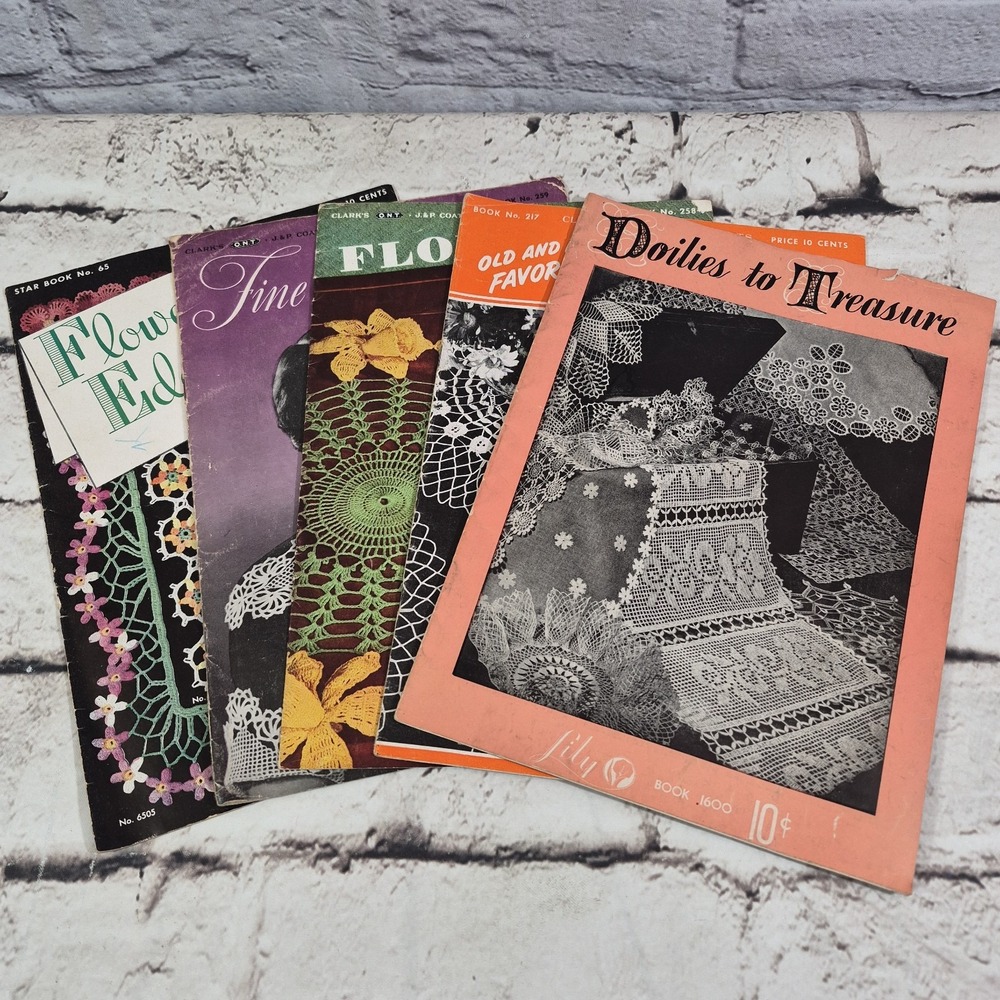 Lot Of 5 Vintage 40's Crocheting Tatting Doilies Edgings Pattern Books